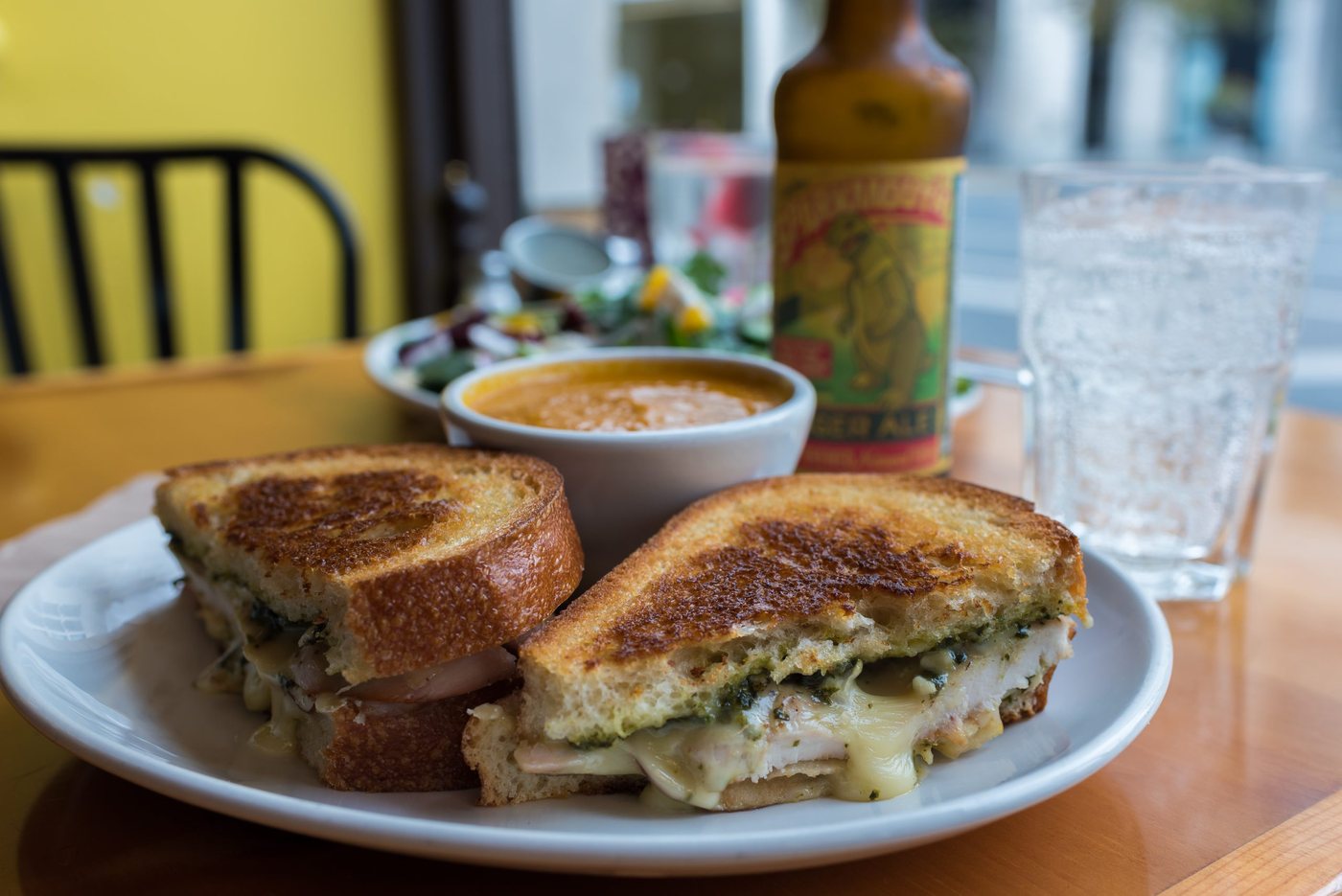 Grilled sandwich with a cup of soup