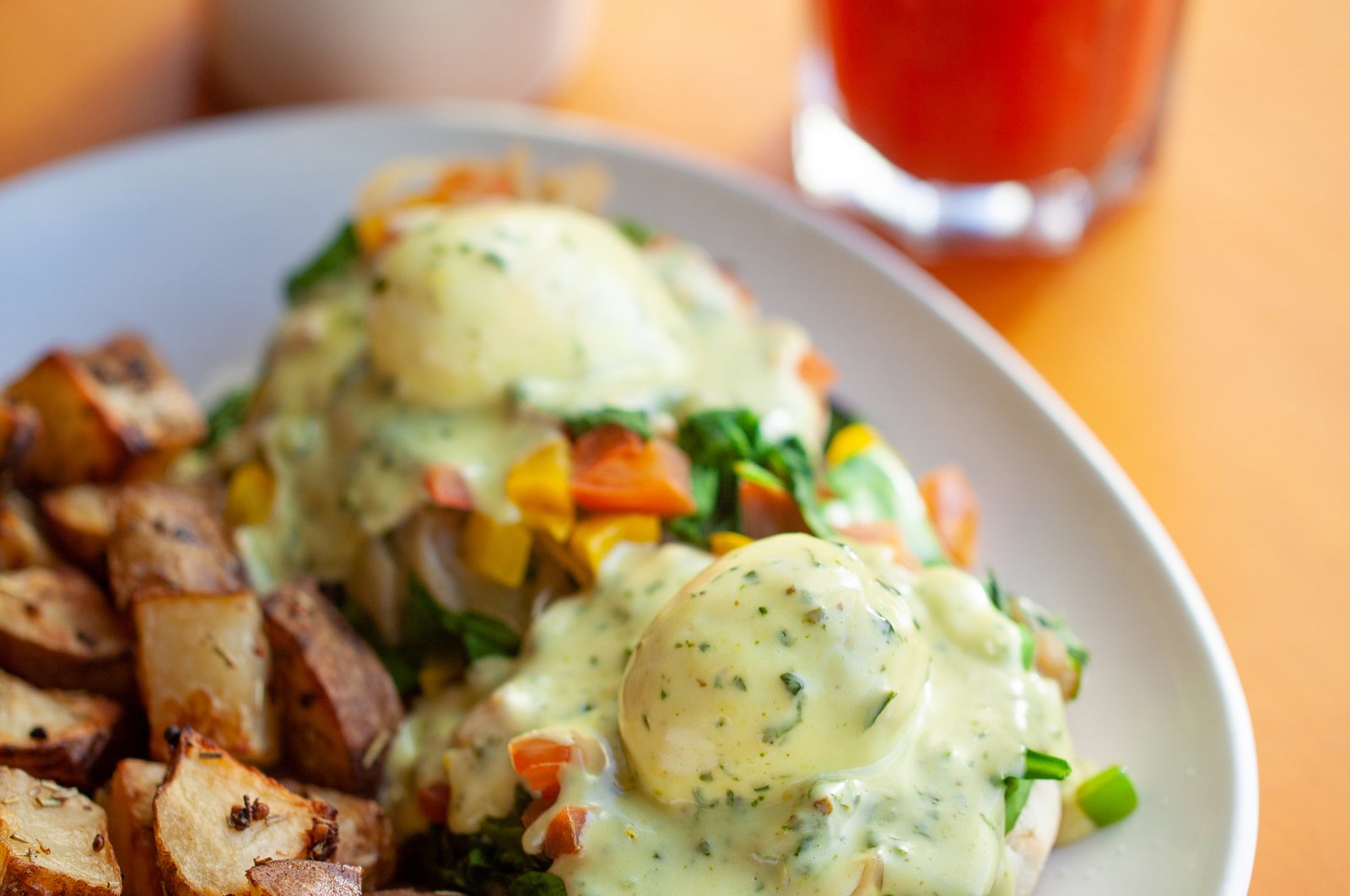 Eggs Benedict with roasted potatoes at Shine Cafe